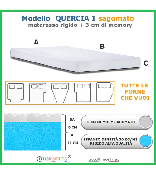 Modello Quercia1 sagomato - materasso rigido con 3 cm di memory