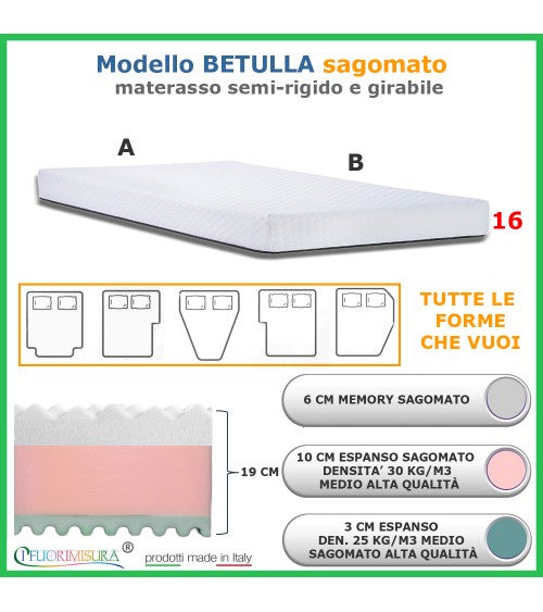 Modello Betulla sagomato - materasso semi-rigido con 6 cm di memory