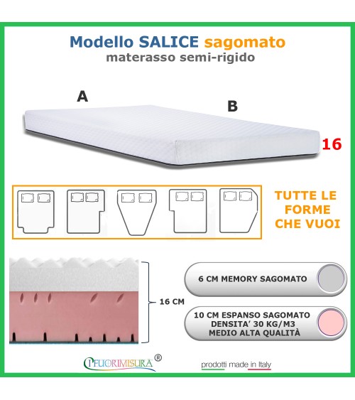 Modello Salice sagomato - materasso semi-rigido con 6 cm di memory